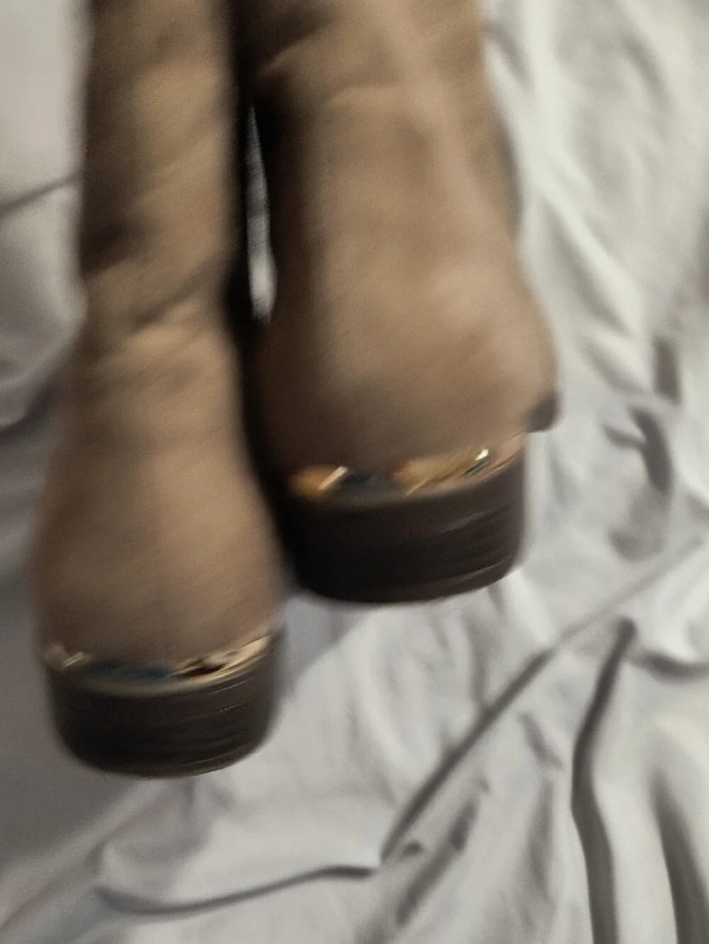 New Directions Over-the-Knee Suede Boots in Taupe with Metallic Heel Accent